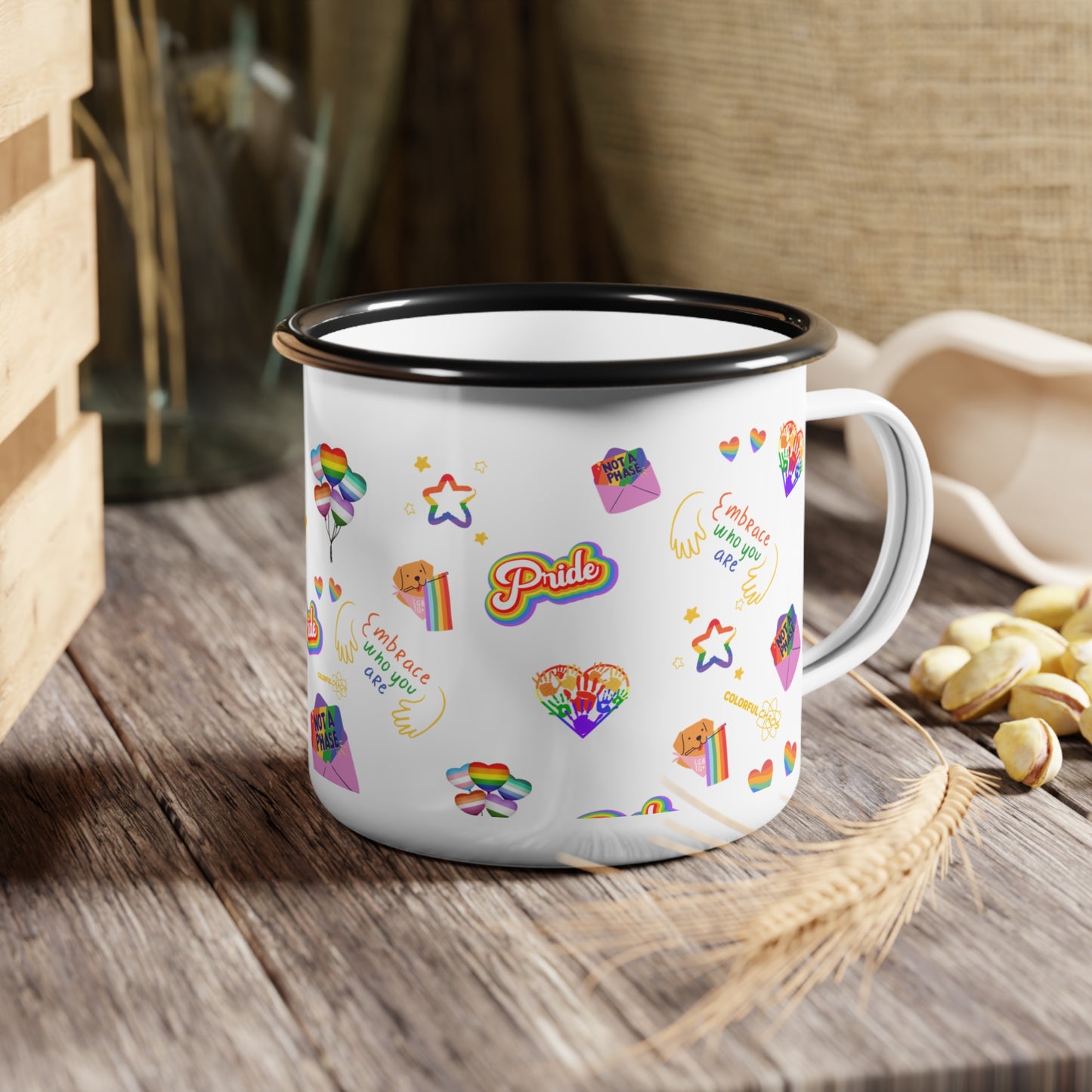 Rainbow Pride Embrace Enamel Camp Cup