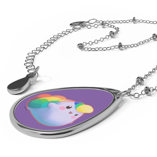 Nibby Cute Rainbow Puff Purple Unicorn Oval Necklace — Kawaii Teardrop Pendant