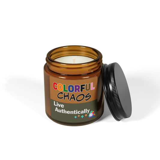 Colorful Chaos Scented Soy Candle — "Live Authentically" Amber Jar