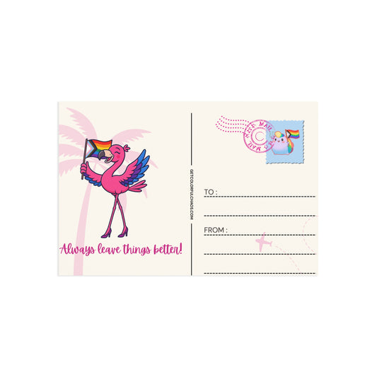 Always Leave Things Better Pride Franny Flamingo Illustrated Postcards
