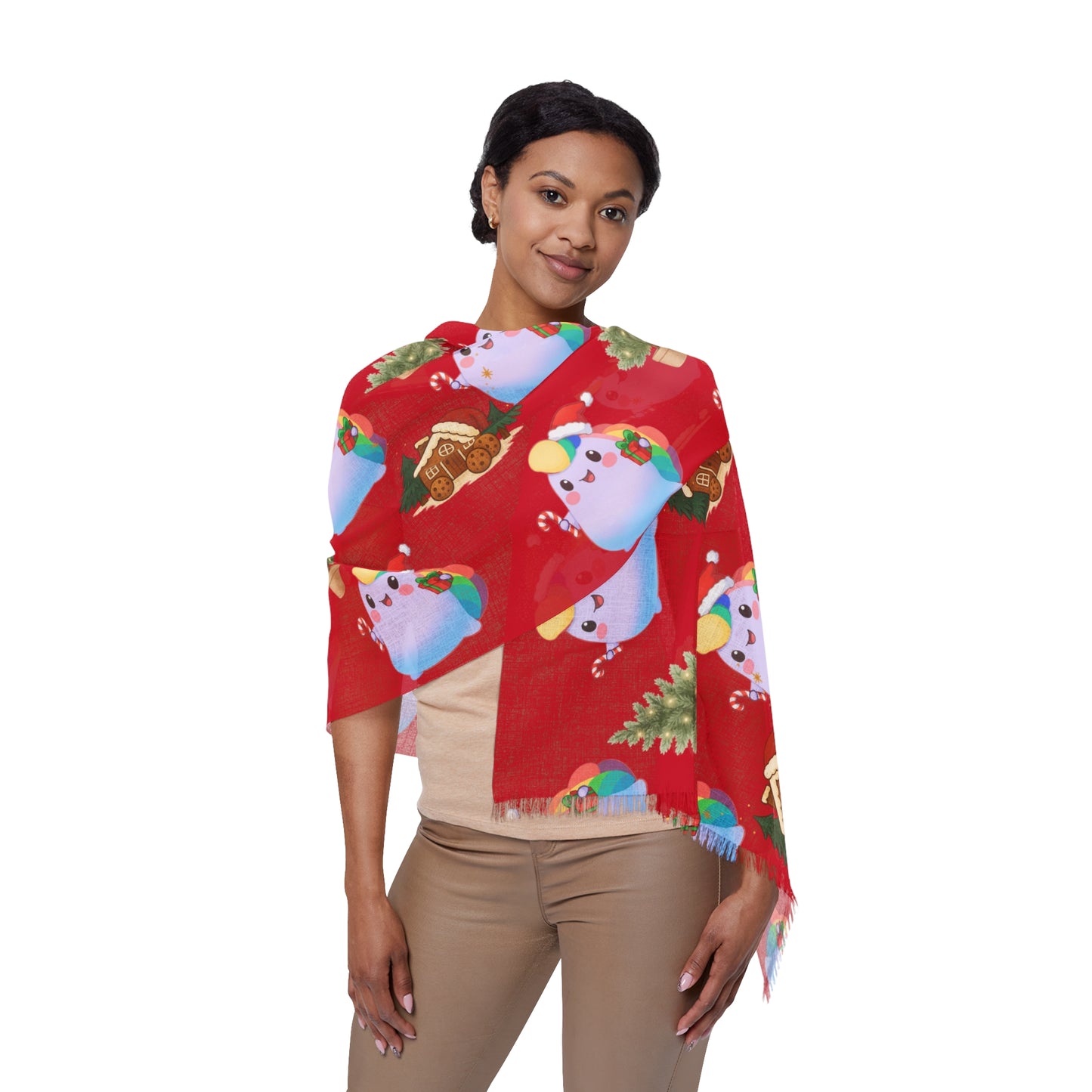 Nibby Rainbow Puff Christmas Red Light Scarf