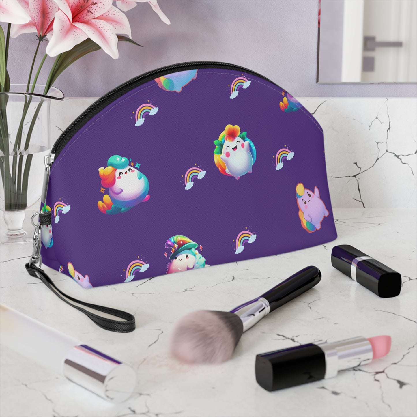 Rainbow Puffs Deep Purple Makeup Bag