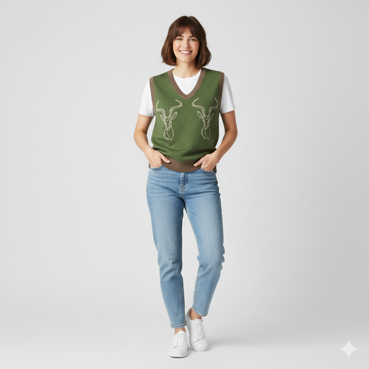 Antelope Front and Back Knit V-Neck vest
