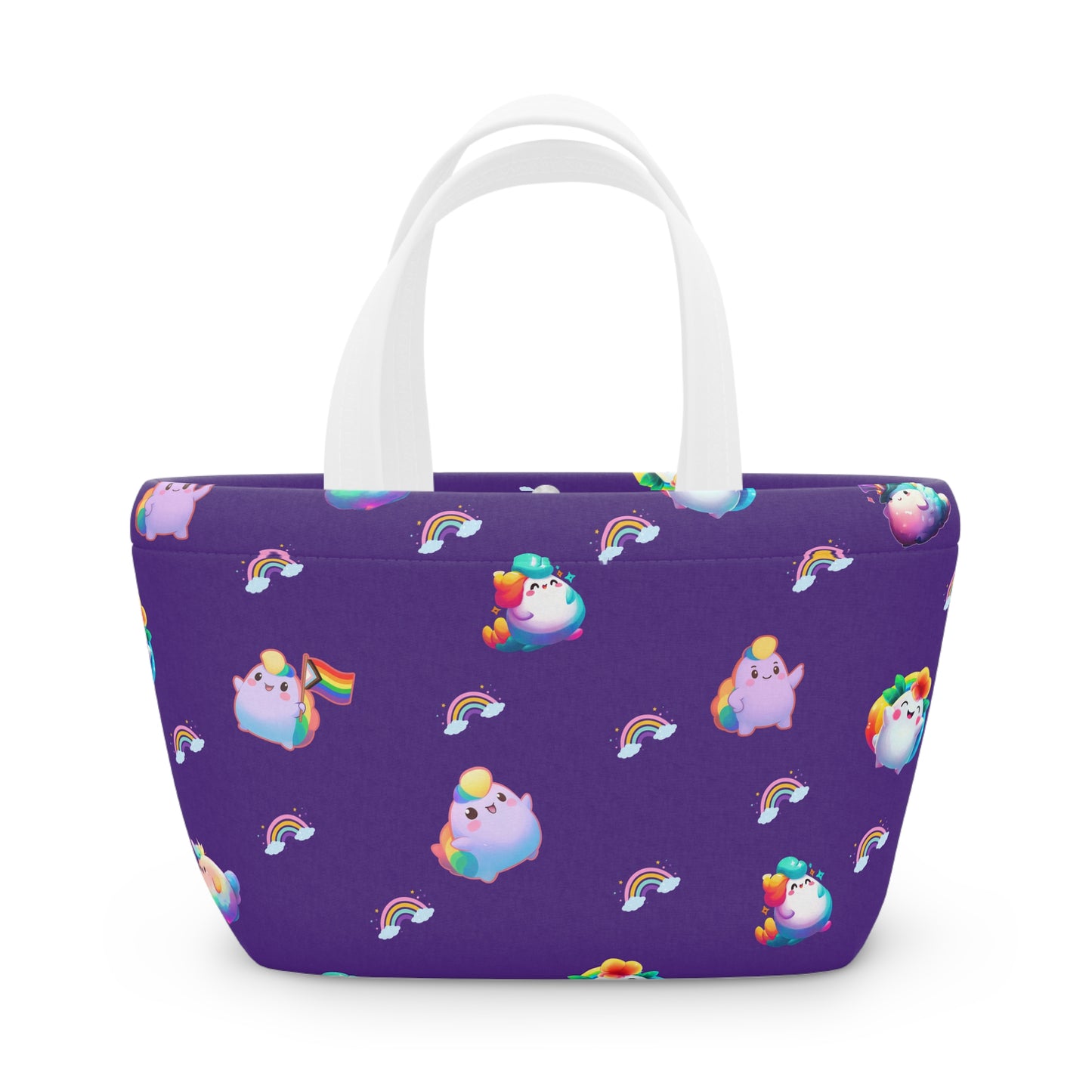Rainbow Puffs Deep Purple Magnetic Button Closure Lunch Bag