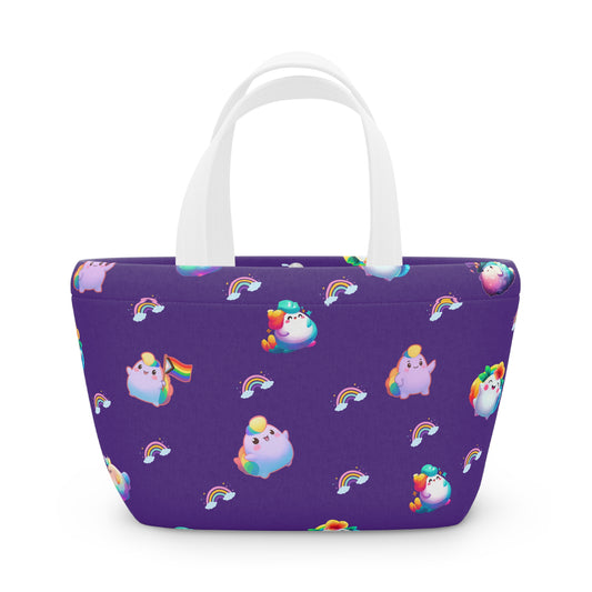 Rainbow Puffs Deep Purple Magnetic Button Closure Lunch Bag
