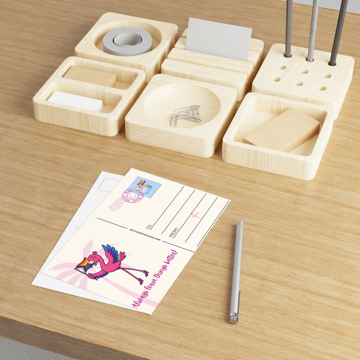 Always Leave Things Better Pride Franny Flamingo Illustrated Postcards