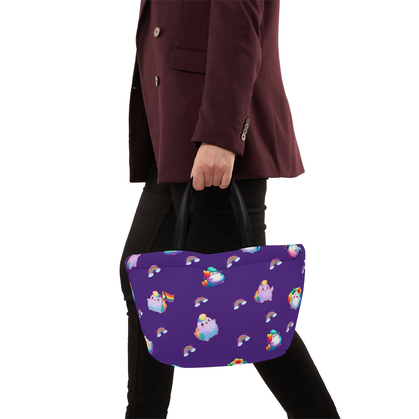 Rainbow Puffs Deep Purple Magnetic Button Closure Lunch Bag