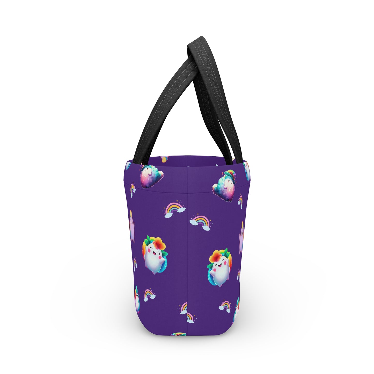 Rainbow Puffs Deep Purple Magnetic Button Closure Lunch Bag