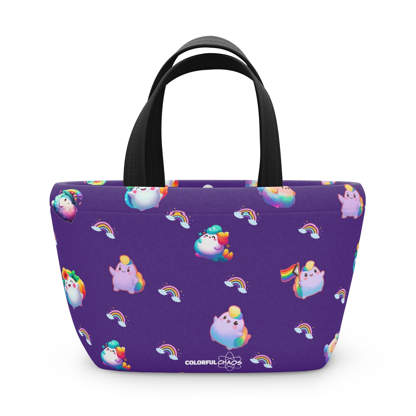 Rainbow Puffs Deep Purple Magnetic Button Closure Lunch Bag