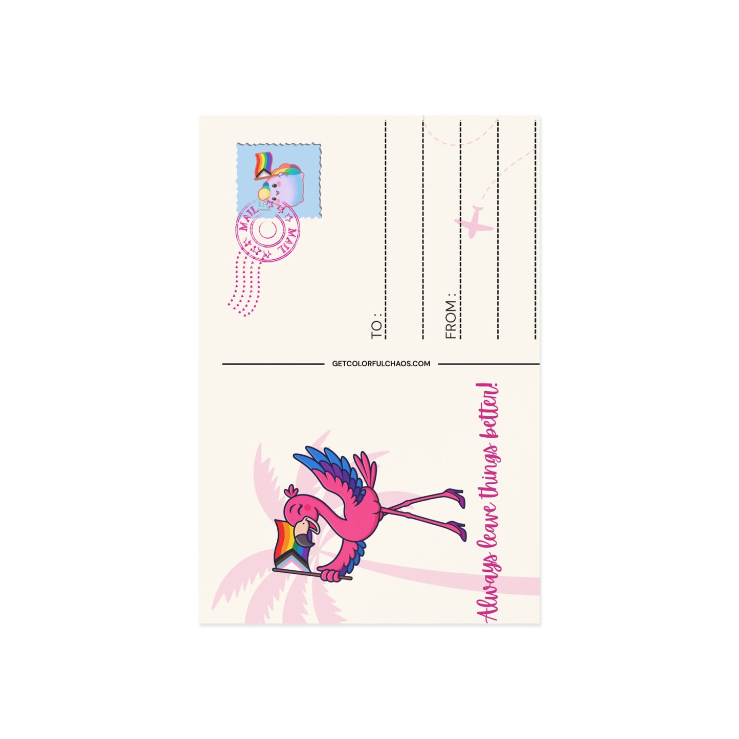 Always Leave Things Better Pride Franny Flamingo Illustrated Postcards