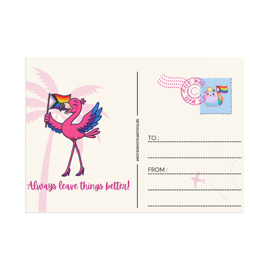 Always Leave Things Better Pride Franny Flamingo Illustrated Postcards