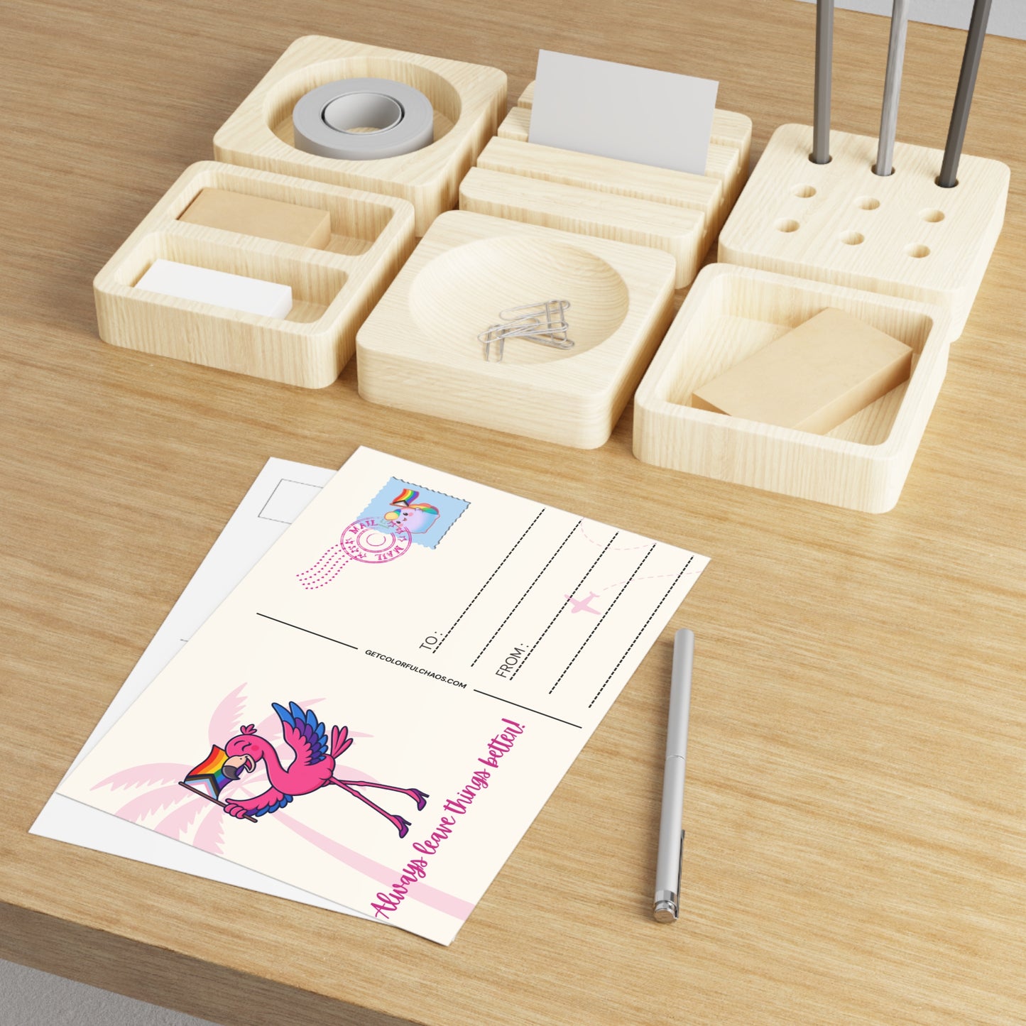 Always Leave Things Better Pride Franny Flamingo Illustrated Postcards