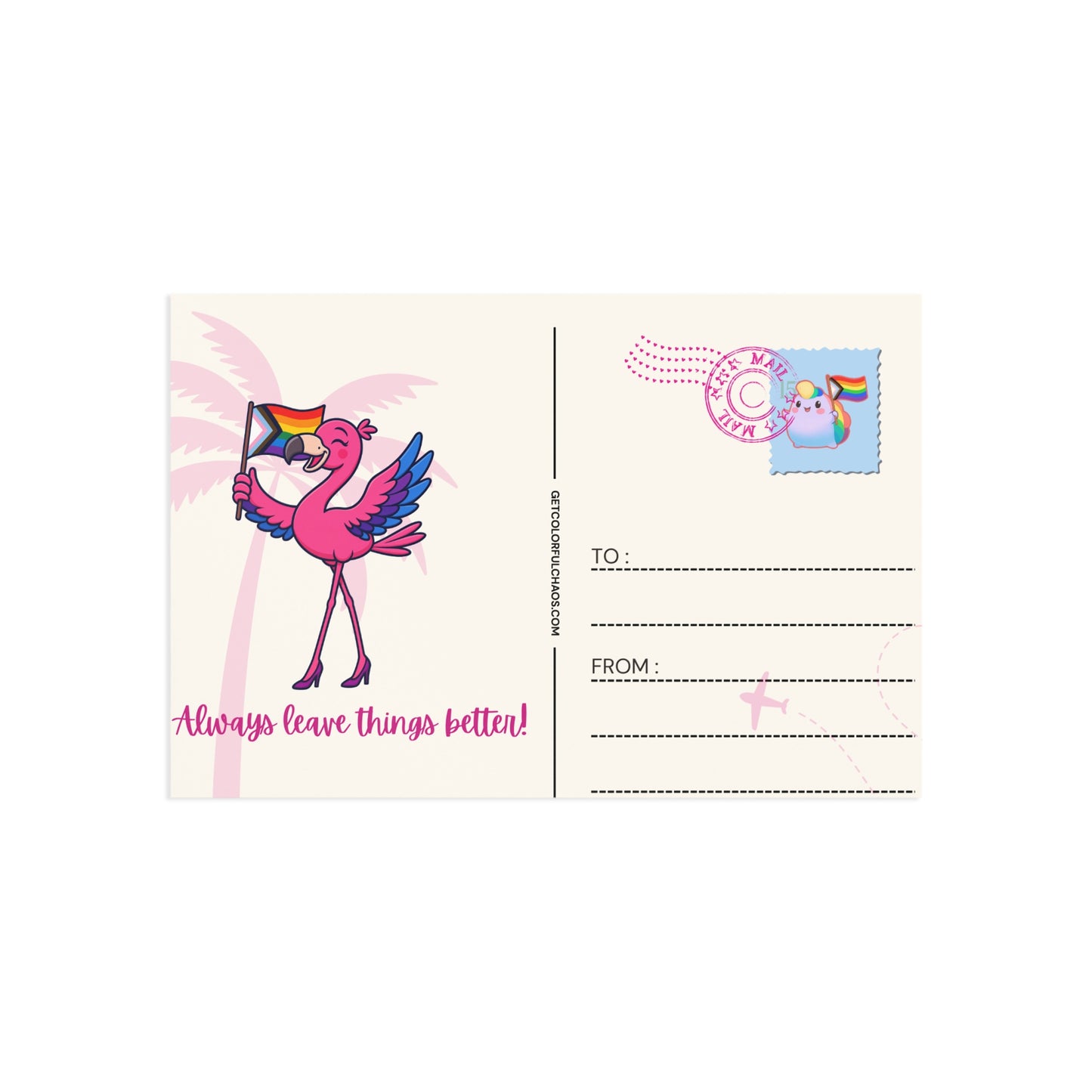 Always Leave Things Better Pride Franny Flamingo Illustrated Postcards