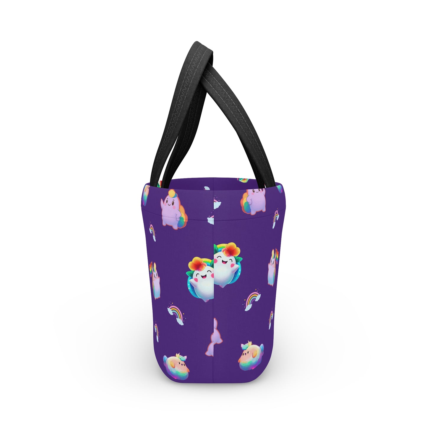 Rainbow Puffs Deep Purple Magnetic Button Closure Lunch Bag