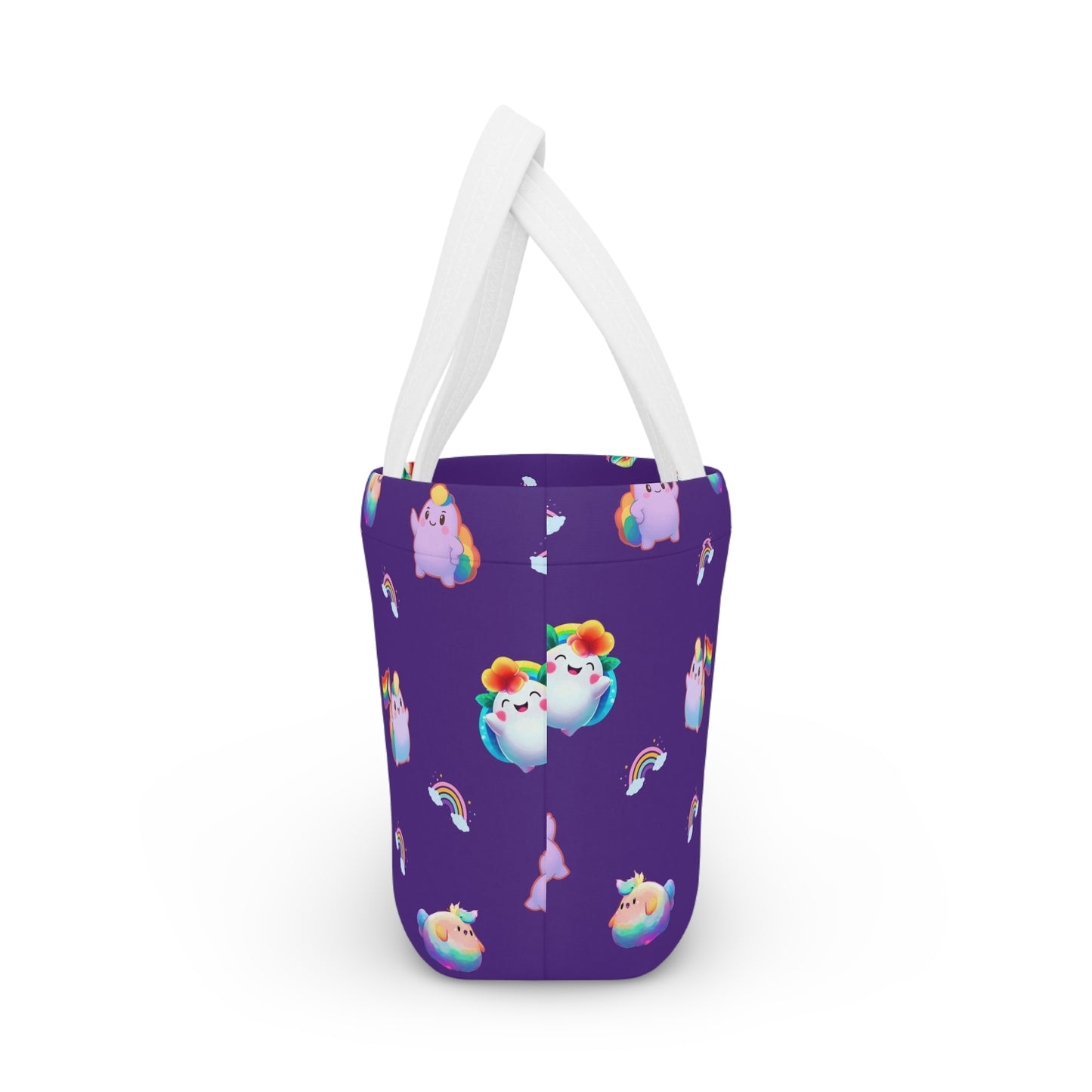 Rainbow Puffs Deep Purple Magnetic Button Closure Lunch Bag