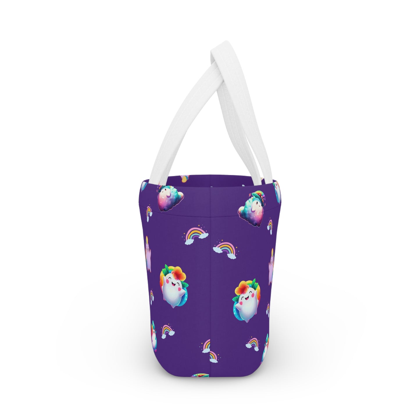 Rainbow Puffs Deep Purple Magnetic Button Closure Lunch Bag