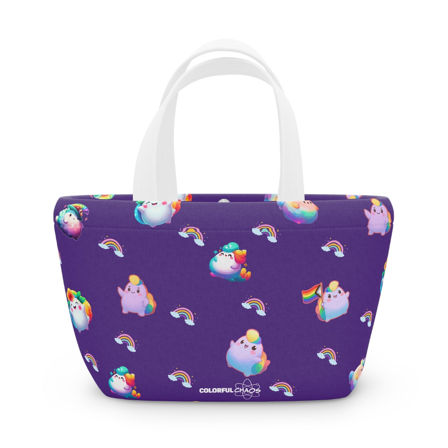 Rainbow Puffs Deep Purple Magnetic Button Closure Lunch Bag
