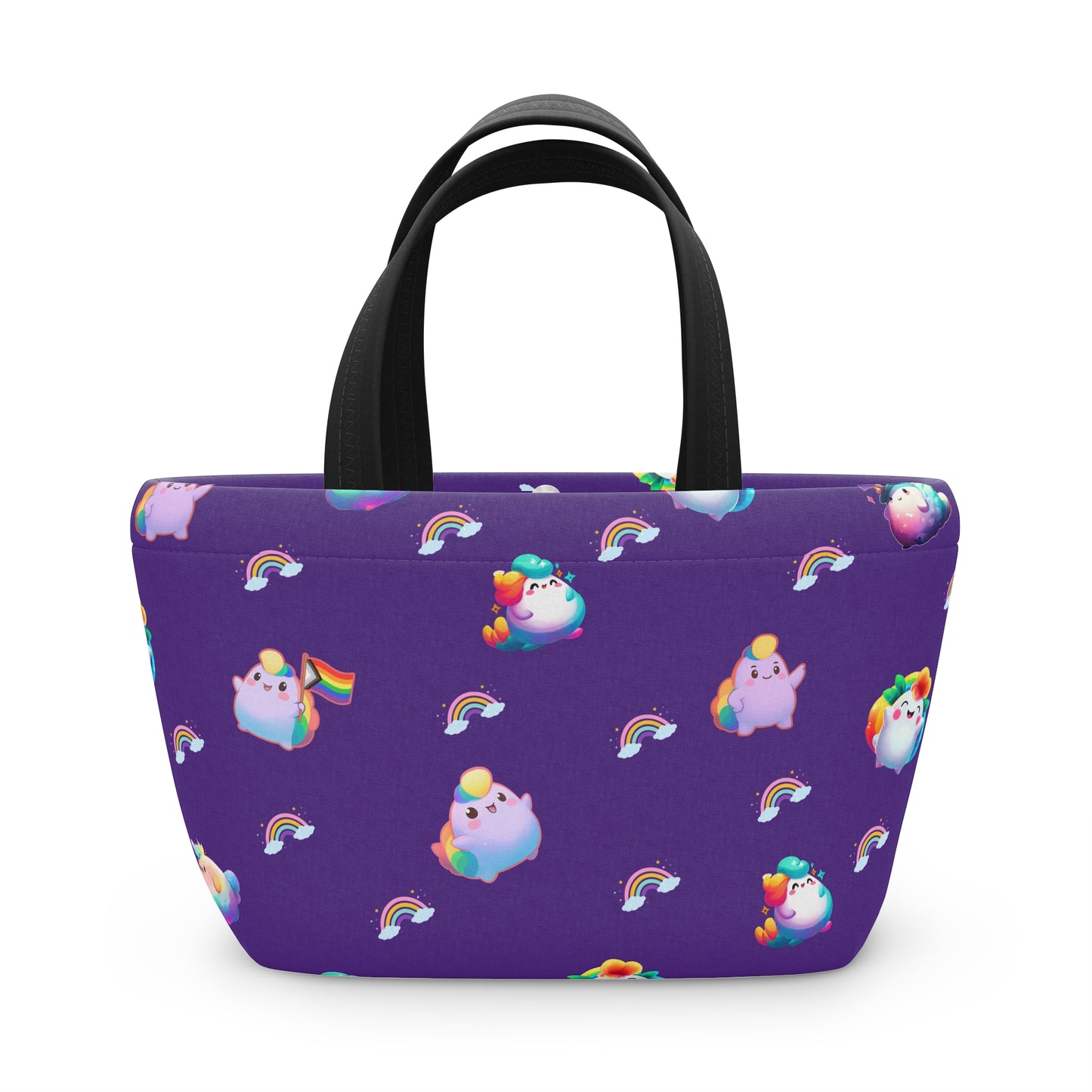 Rainbow Puffs Deep Purple Magnetic Button Closure Lunch Bag
