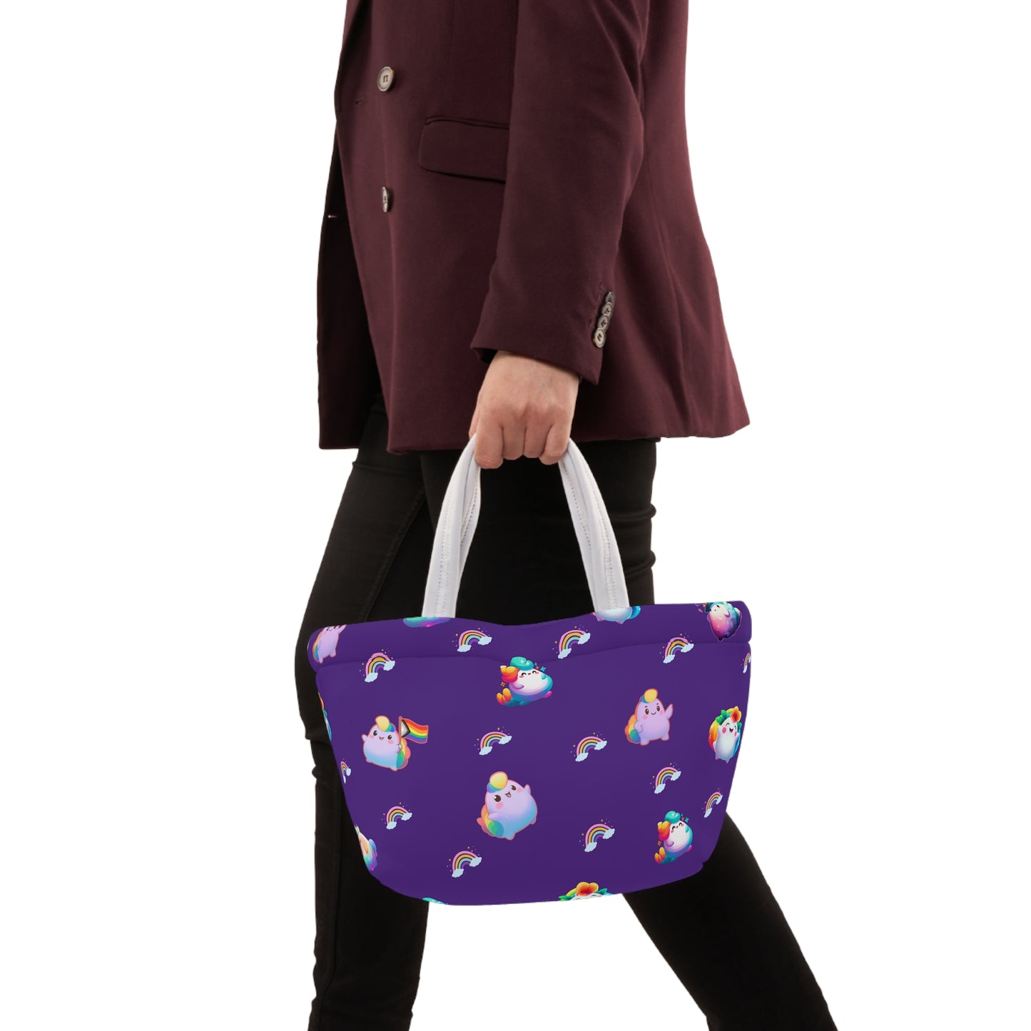 Rainbow Puffs Deep Purple Magnetic Button Closure Lunch Bag