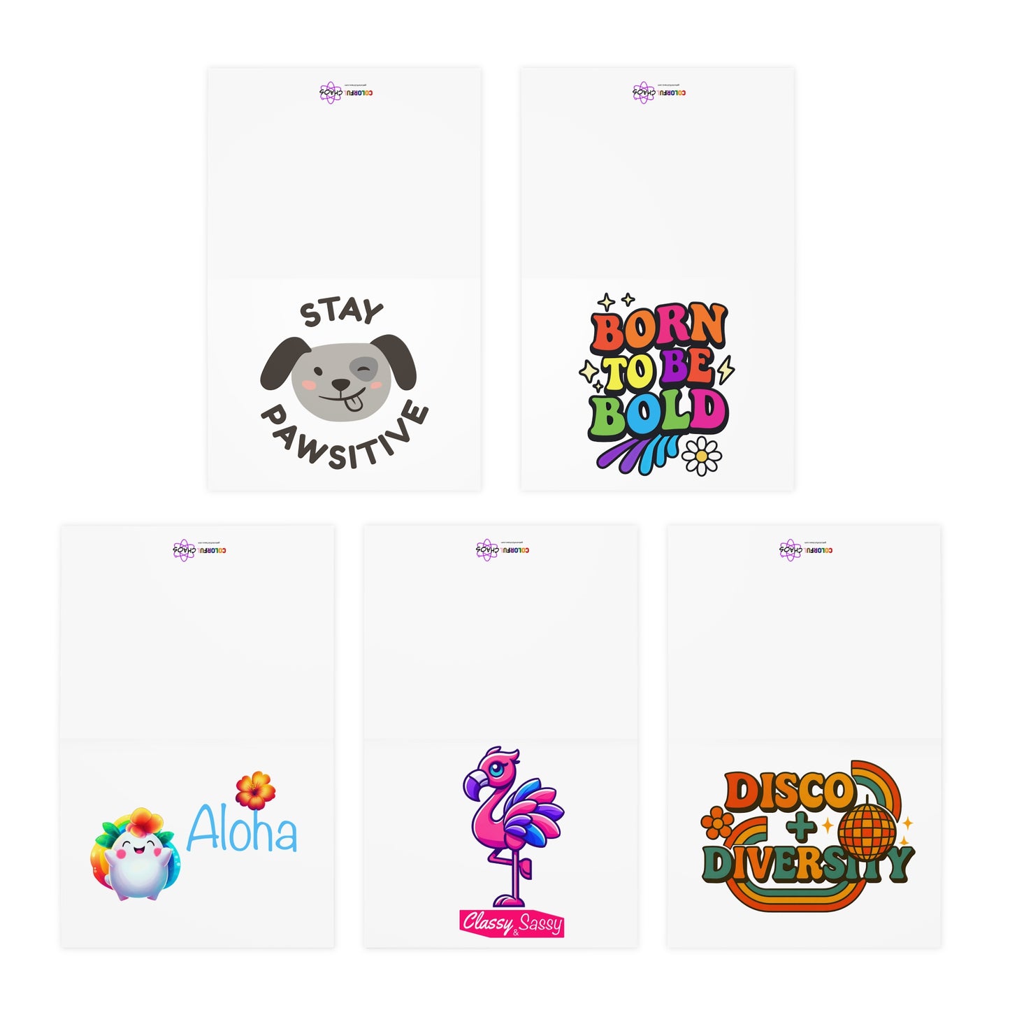 Colorful Chaos Multi-Design Greeting Cards (5-Pack)