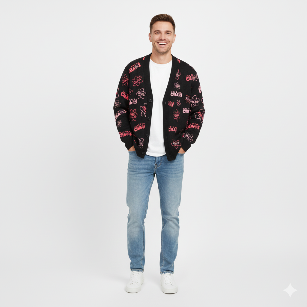 Colorful Chaos All Over Knitted Cardigan