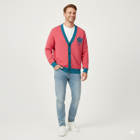 Dancing Flamingo Knitted Cardigan in Pink & Cyan