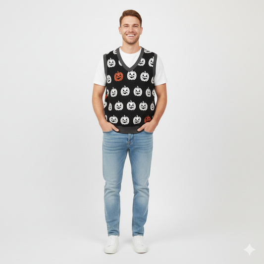 Jack-O-Lanter Black Knit V-neck Vest