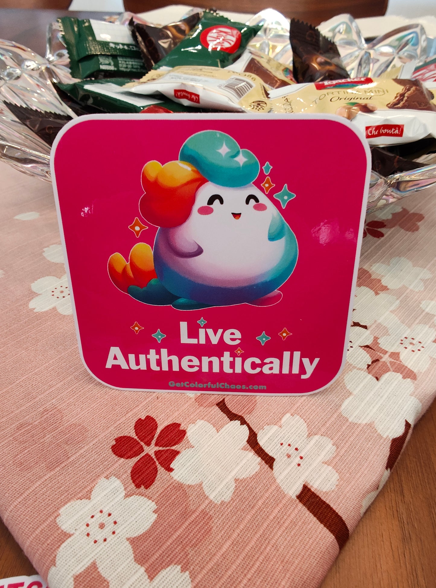Live Authentically Rainbow Puff Sticker