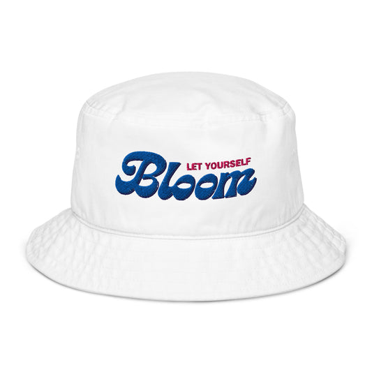 "Organic cotton bucket hat with pride-inspired design"